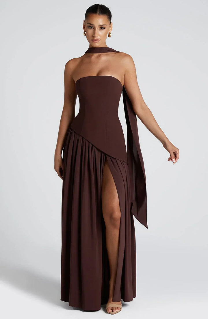 Corset Maxi Dress – Structured Bustier Bodice &amp; High Slit