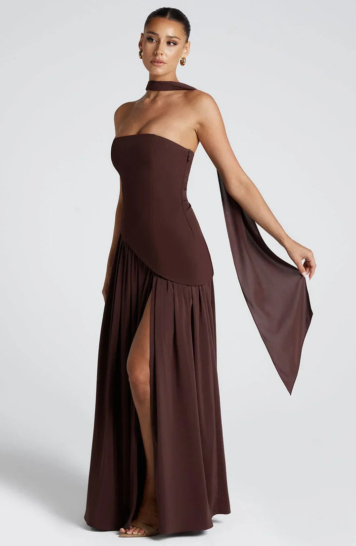 Corset Maxi Dress – Structured Bustier Bodice &amp; High Slit