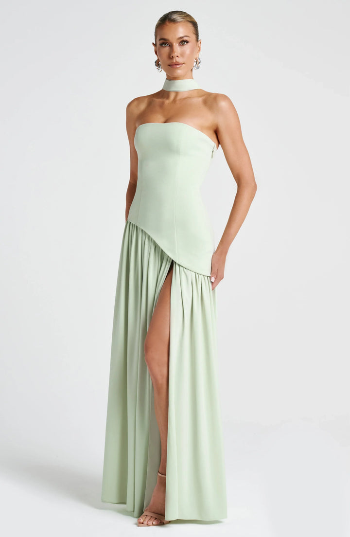 Corset Maxi Dress – Structured Bustier Bodice &amp; High Slit