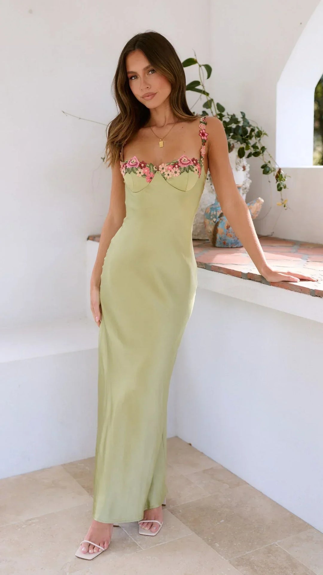 Floral Maxi Dress – Women's Spaghetti Strap Flowing Silhouette