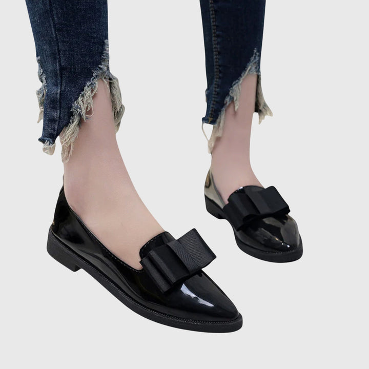 Patent Bow Loafers – Women's Pointed Toe Slip-On Shoes