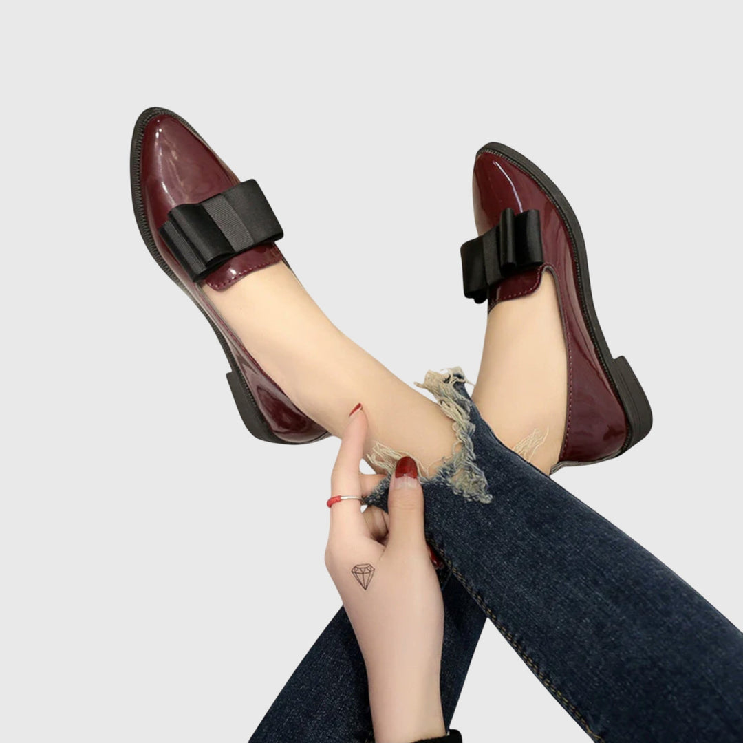 Patent Bow Loafers – Women's Pointed Toe Slip-On Shoes