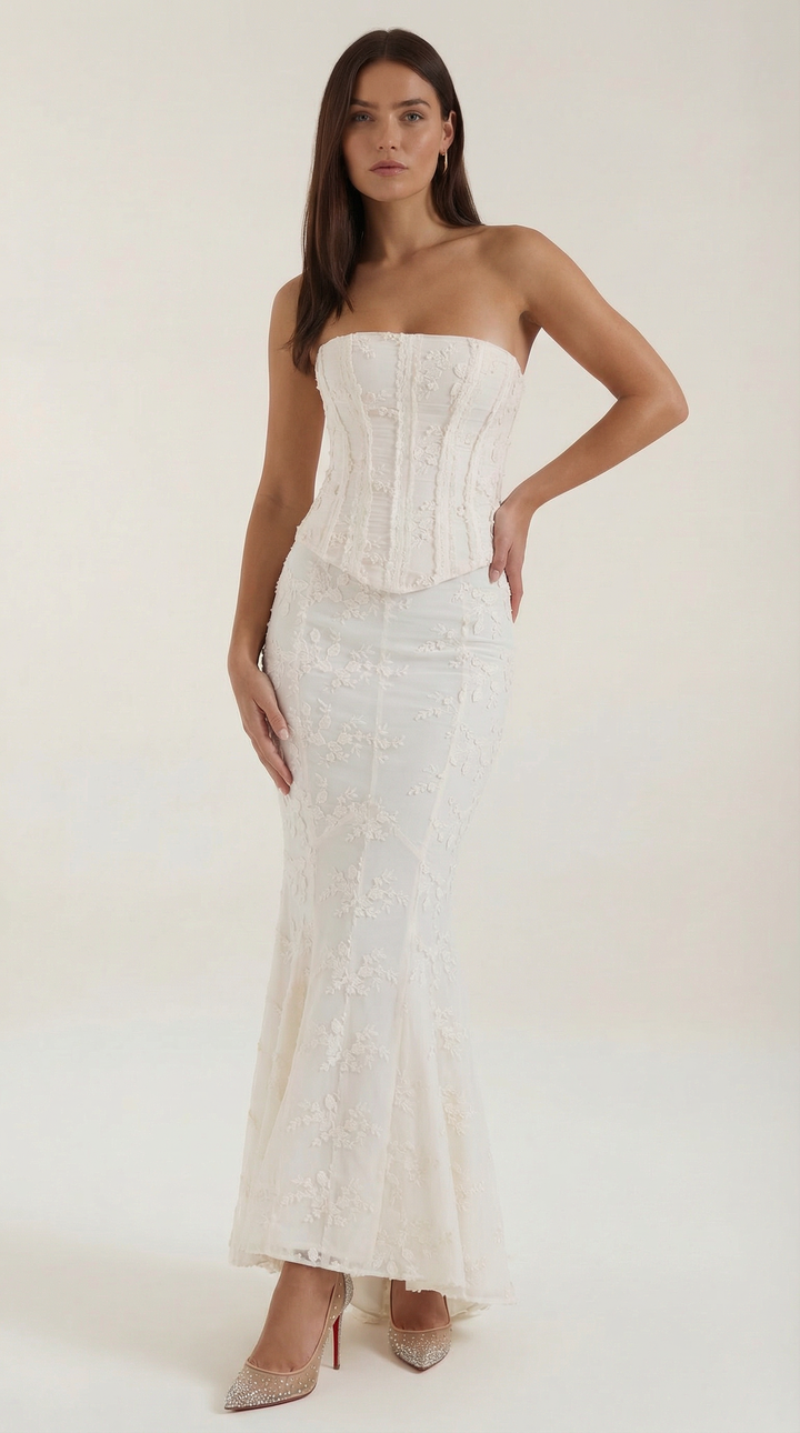 Mermaid Maxi Dress – Strapless Lace Corset Evening Gown