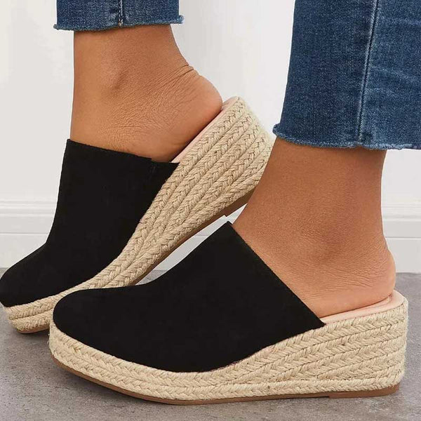 Espadrille Wedge Sandals for Women – Closed-Toe Jute Platform Mule