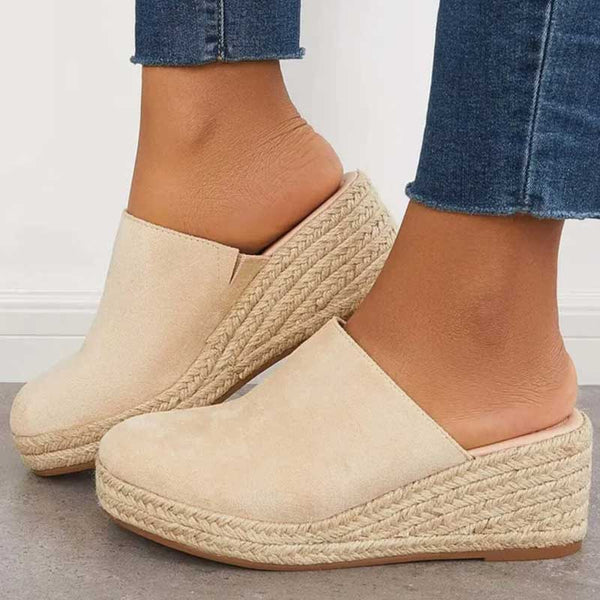 Espadrille Wedge Sandals for Women – Closed-Toe Jute Platform Mule