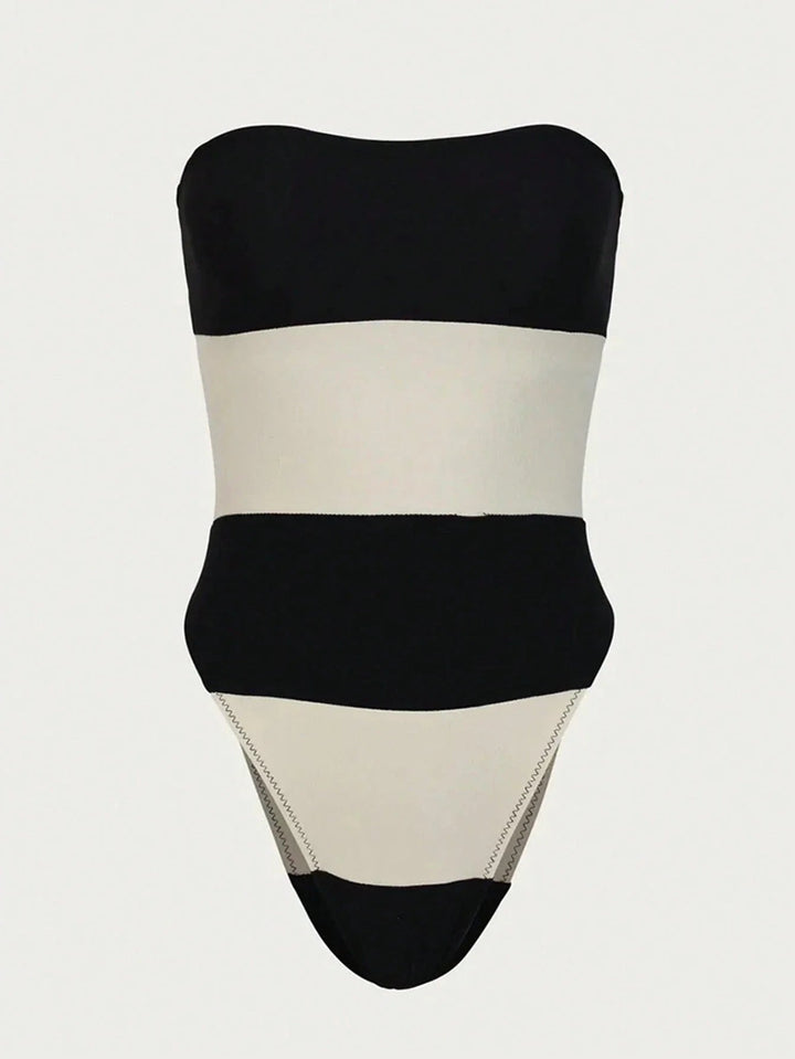 One-Piece Swimsuit – Strapless High-Cut Color-Block | Women's