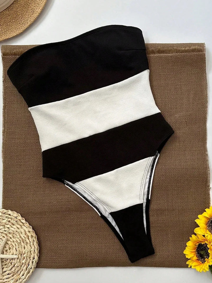 One-Piece Swimsuit – Strapless High-Cut Color-Block | Women's