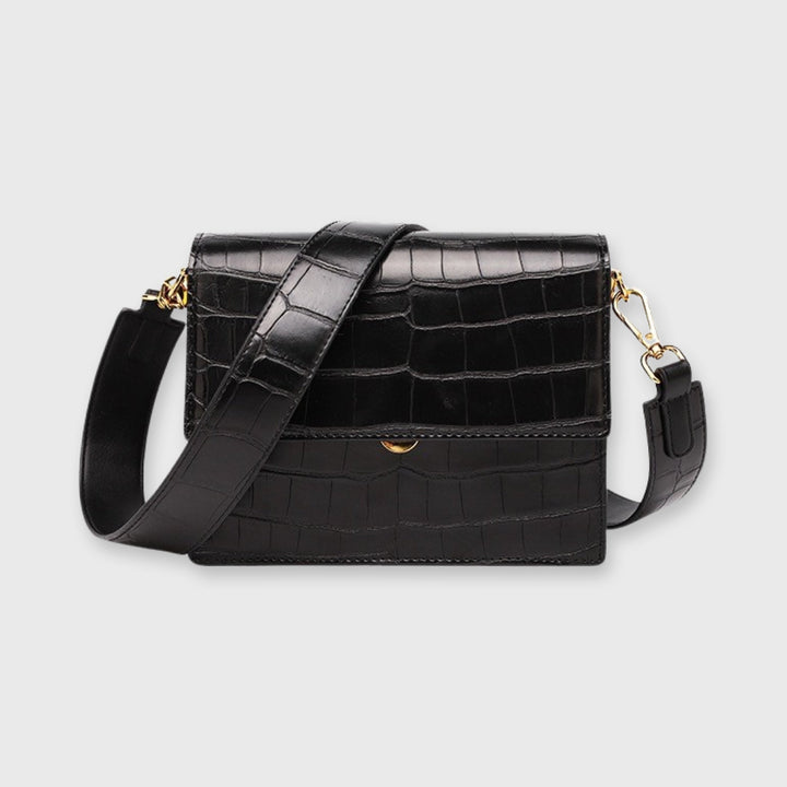 Croc-Effect Structured Flap Shoulder Bag for Women