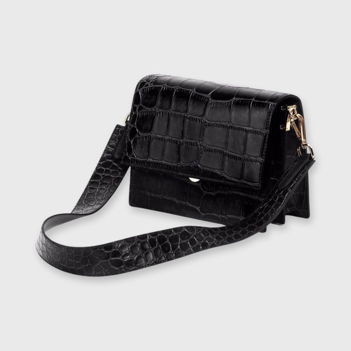 Croc-Effect Structured Flap Shoulder Bag for Women