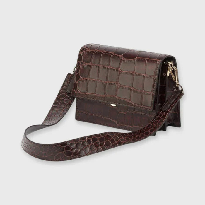 Croc-Effect Structured Flap Shoulder Bag for Women