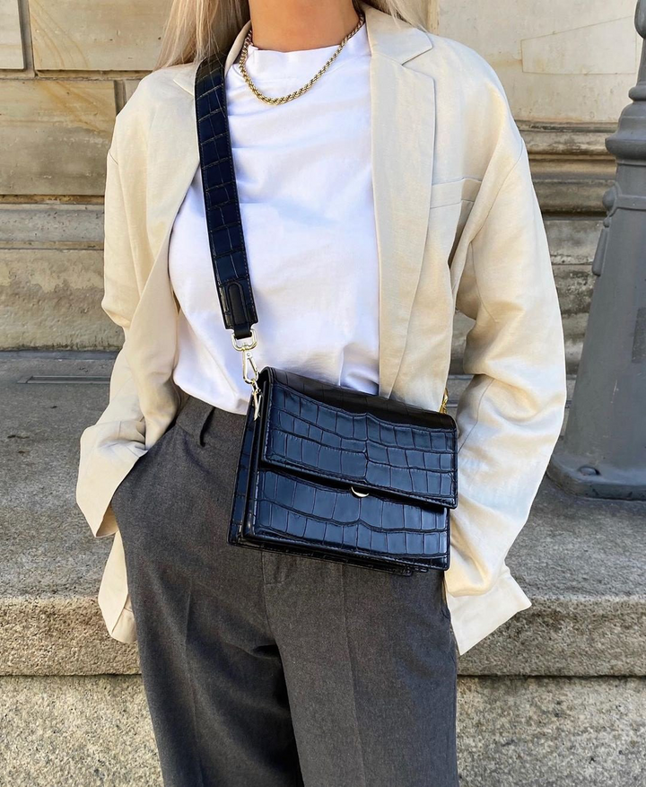 Croc-Effect Structured Flap Shoulder Bag for Women