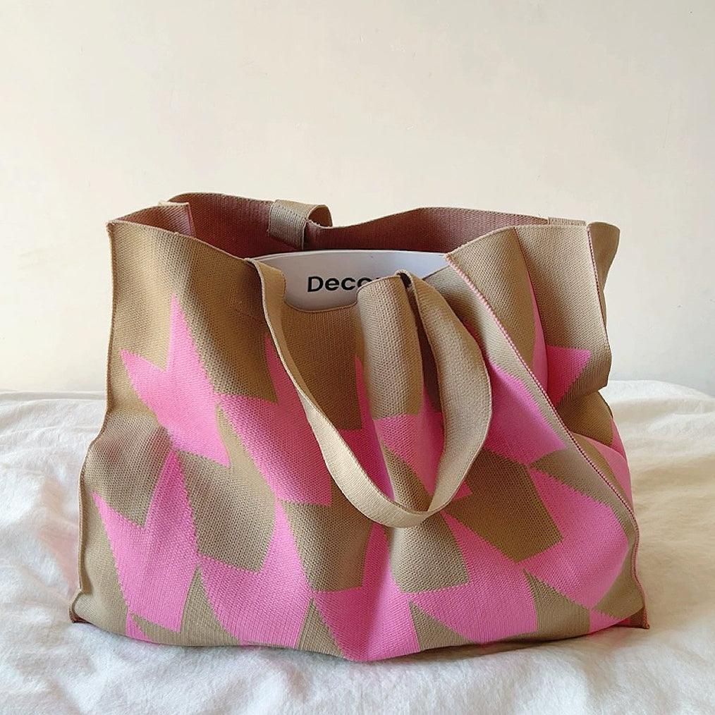 Oversized Geometric Woven Shopper Bag – Twin Carry Handles