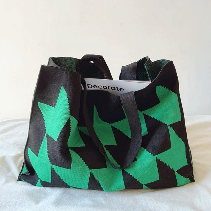 Oversized Geometric Woven Shopper Bag – Twin Carry Handles
