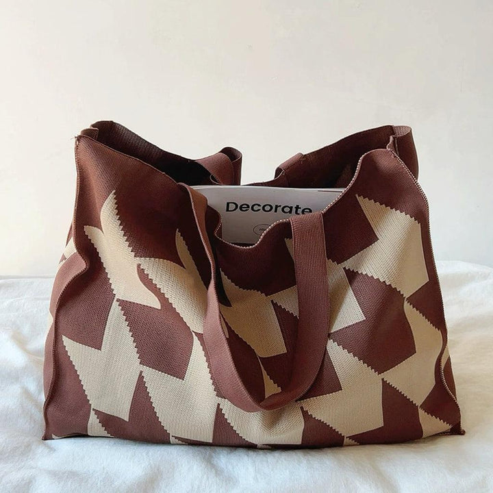 Oversized Geometric Woven Shopper Bag – Twin Carry Handles