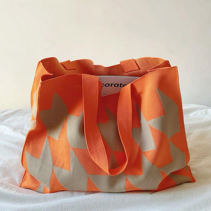 Oversized Geometric Woven Shopper Bag – Twin Carry Handles