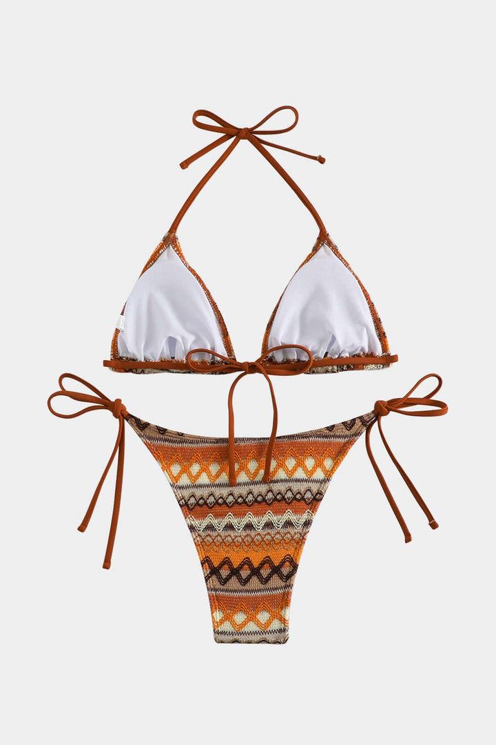 Women's Triangle Bikini Set – Printed Halterneck & Tie-Side