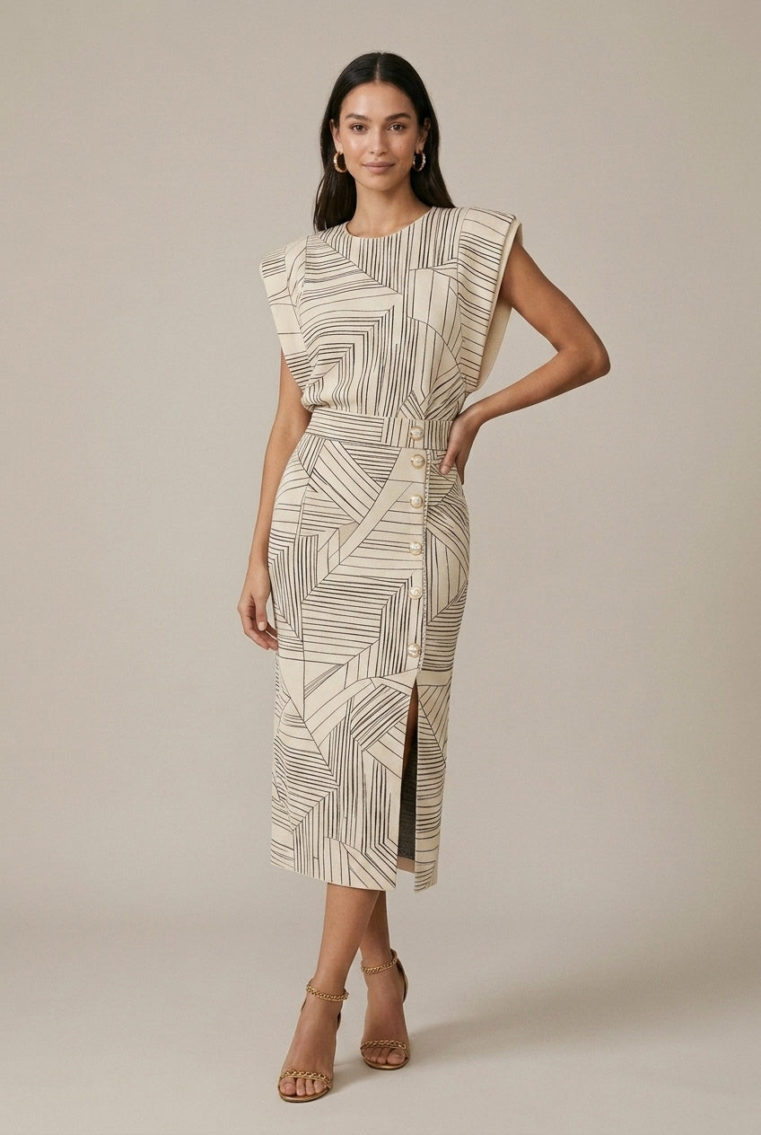 Women's Two Piece Set – Sleeveless Top & Tailored Midi Skirt