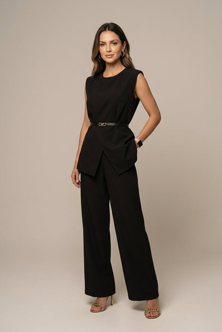 Women's Sleeveless Wrap Top & Wide Leg Trouser Set
