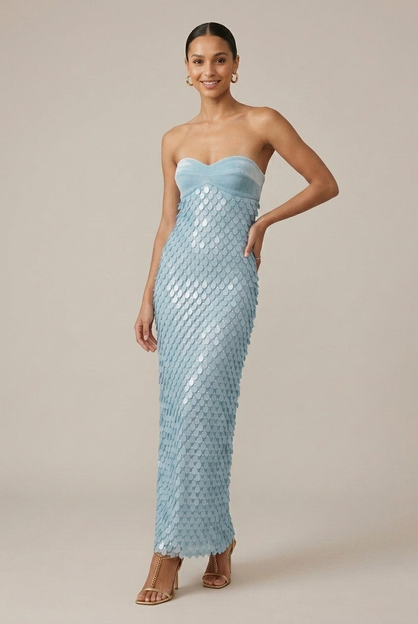 Women's Strapless Sequin Maxi Dress – Sweetheart Neckline