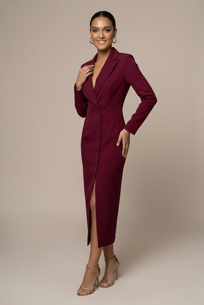 Women's Blazer Midi Dress – Notch Lapel Single-Breasted Fit