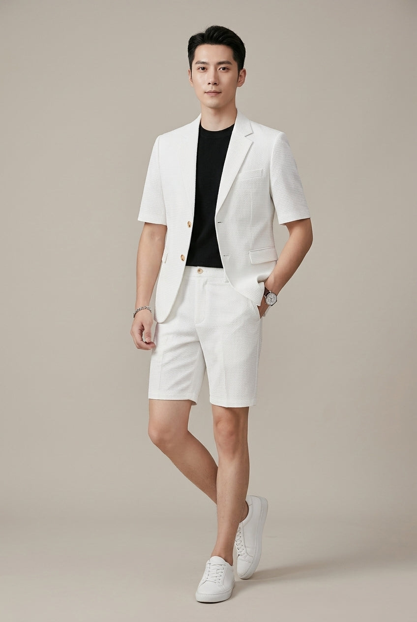 Men's Two Piece Set – Short Sleeve Blazer and Shorts