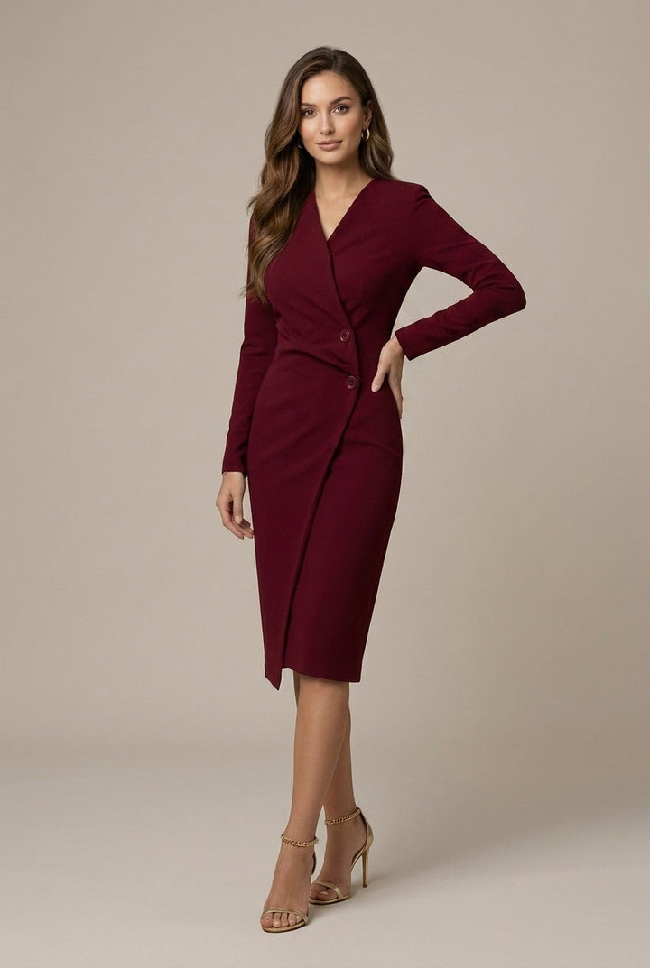 Women's Wrap-Front Blazer Dress – V-Neck Asymmetric Hem