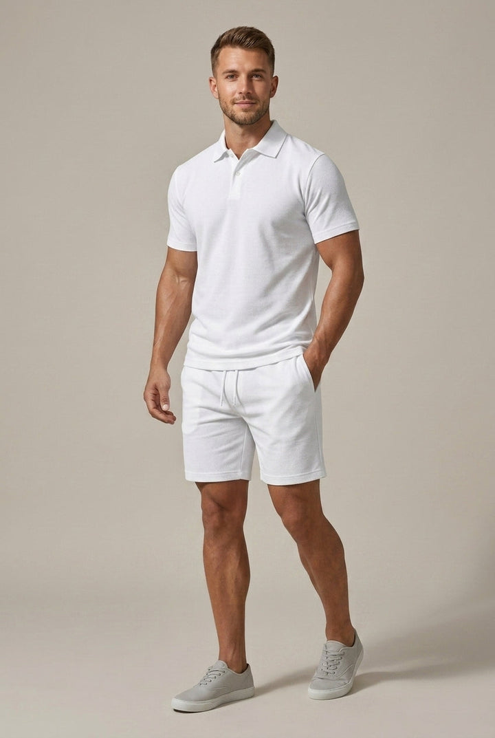 Men's Short Sleeve Shirt & Drawstring Shorts Two-Piece Set