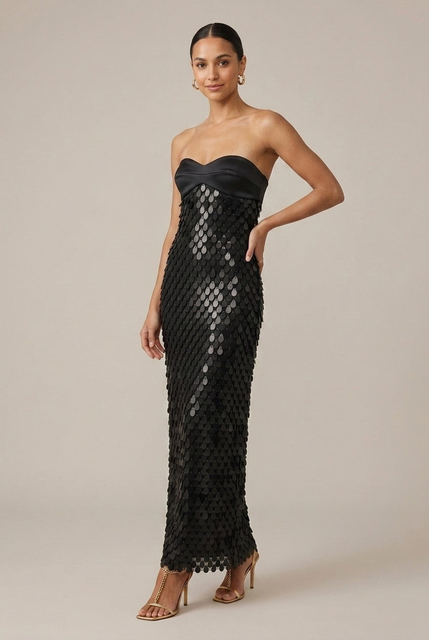 Women's Strapless Sequin Maxi Dress – Sweetheart Neckline