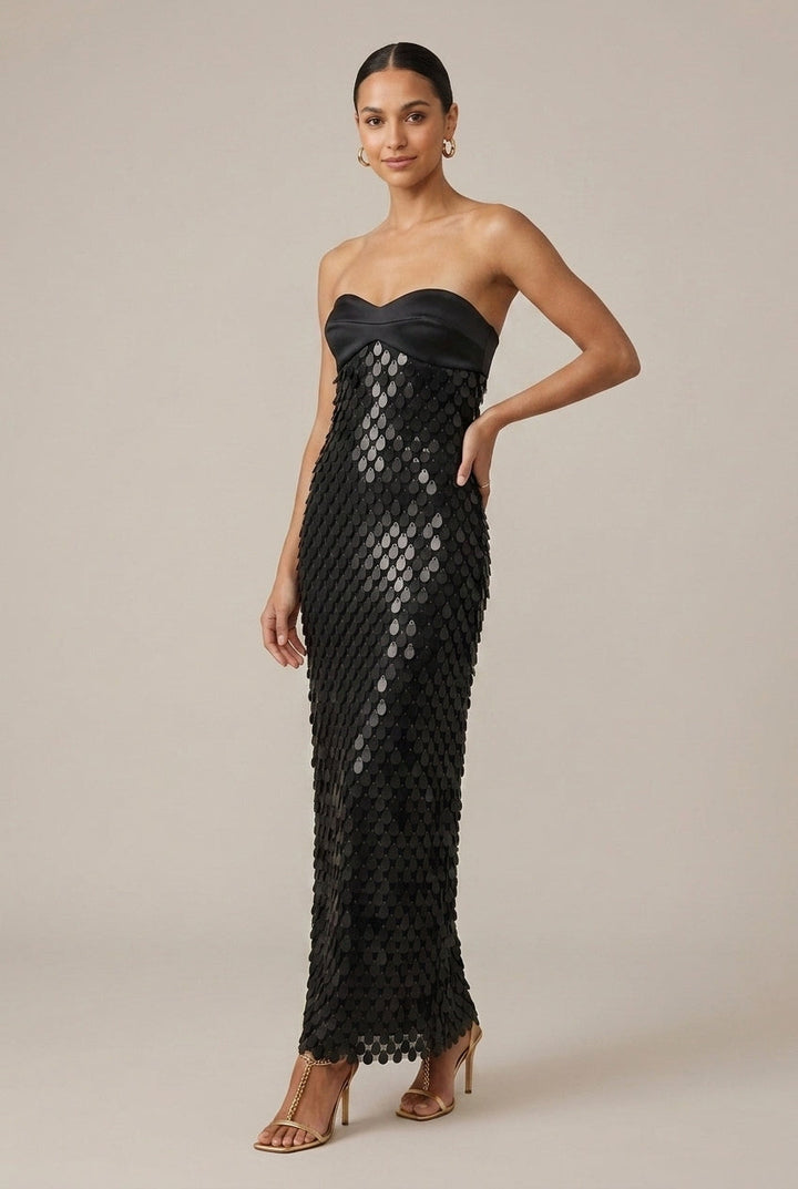 Women's Strapless Sequin Maxi Dress – Sweetheart Neckline