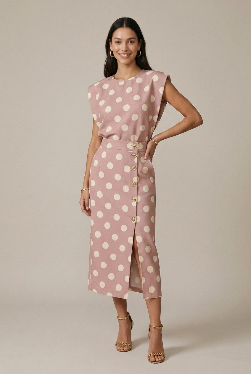 Women's Two Piece Set – Sleeveless Top & Tailored Midi Skirt