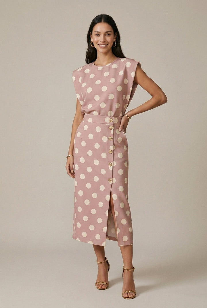 Women's Two Piece Set – Sleeveless Top & Tailored Midi Skirt