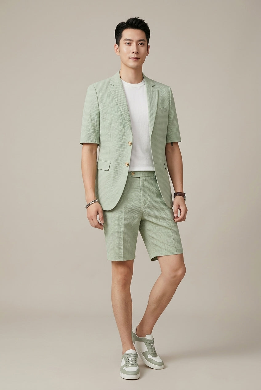 Men's Two Piece Set – Short Sleeve Blazer and Shorts