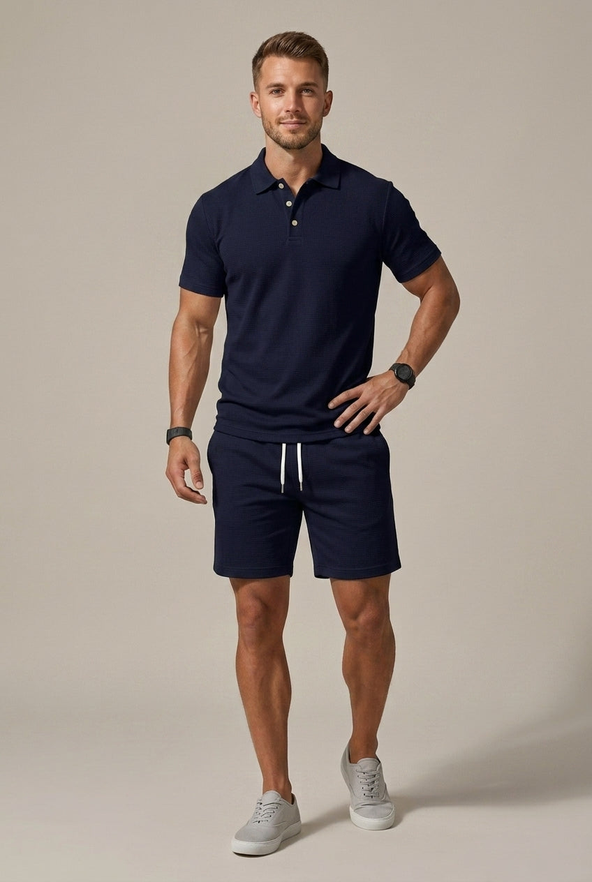 Men's Short Sleeve Shirt & Drawstring Shorts Two-Piece Set