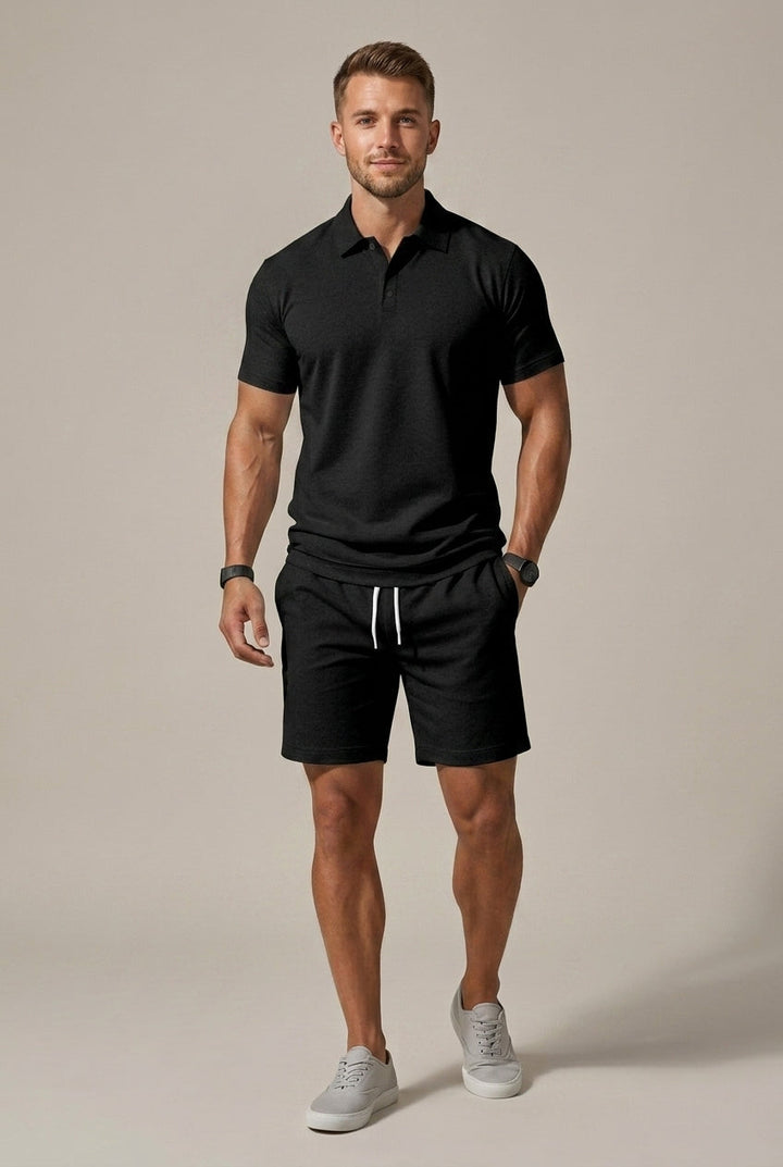 Men's Short Sleeve Shirt & Drawstring Shorts Two-Piece Set
