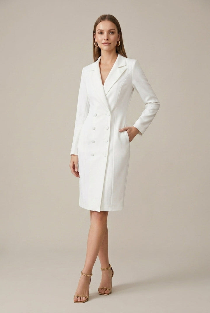 Women's Blazer Dress – Double-Breasted Notch Lapel Knee-Length
