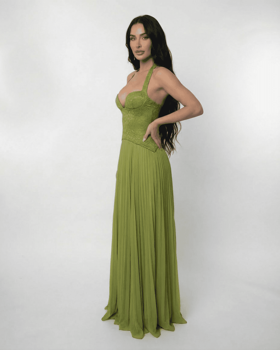 Women's Halter Neck Maxi Dress – Lace-Up Corset Back