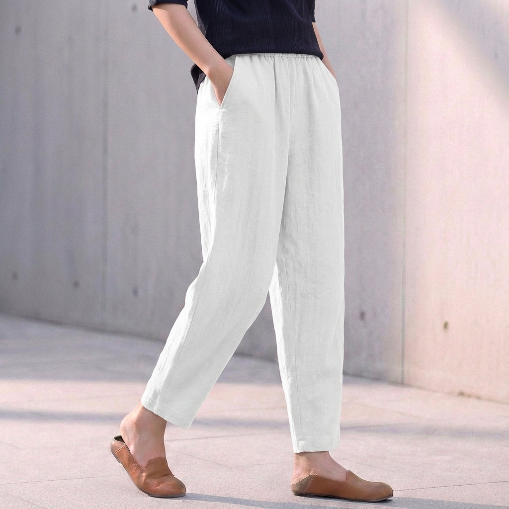 Women's Linen Blend Tapered Ankle Trousers – Relaxed Fit