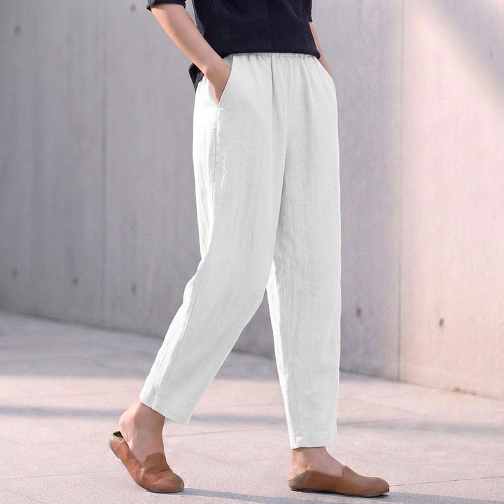 Women's Linen Blend Tapered Ankle Trousers – Relaxed Fit