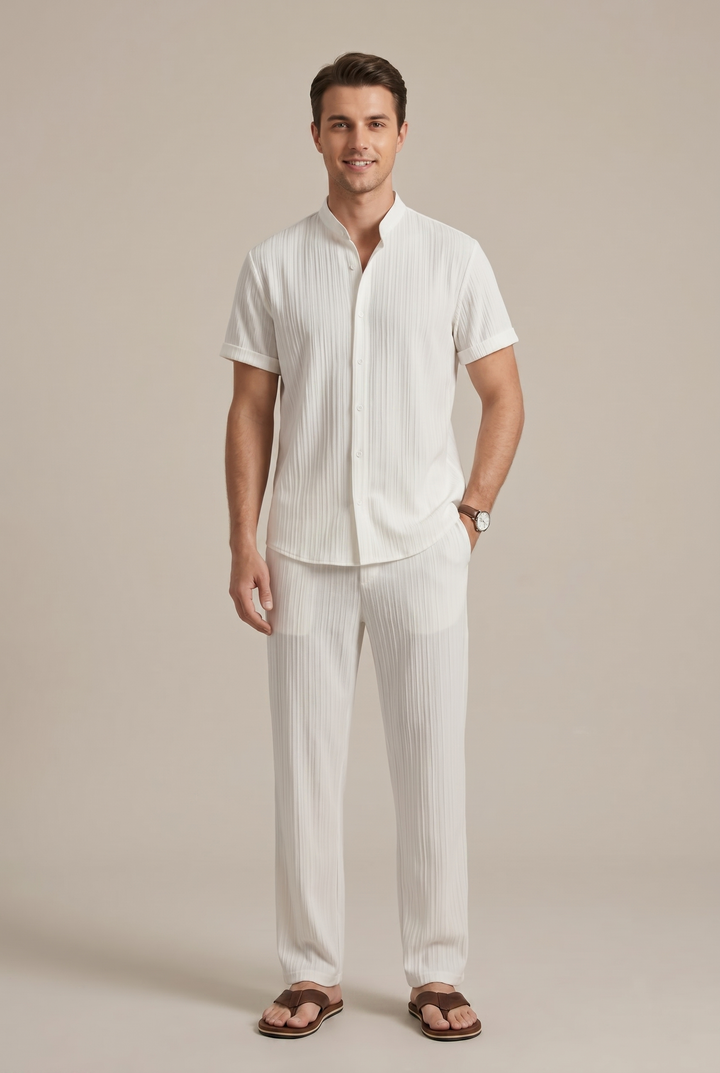 Men's Linen Two-Piece Set – Shirt & Drawstring Trousers