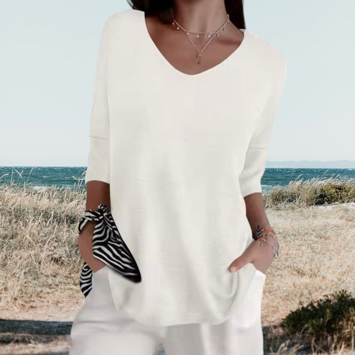 Women's Knit Sweater Slim-Fit Long Sleeve V-Neck – Ribbed Pullover