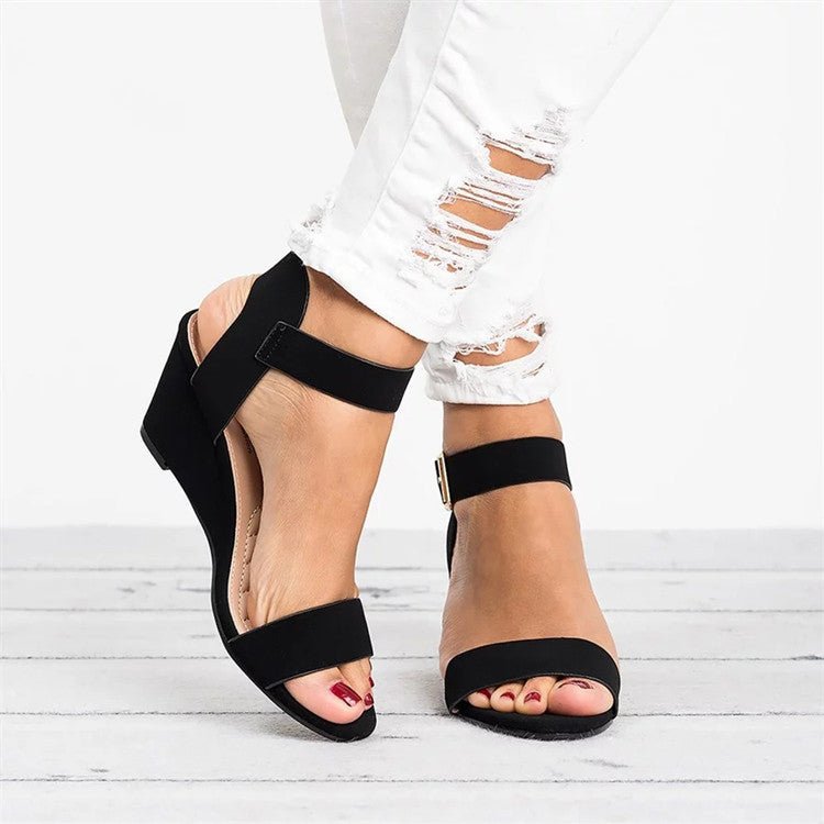 Wedge Sandals for Women – Open-Toe Ankle Strap Buckle Closure