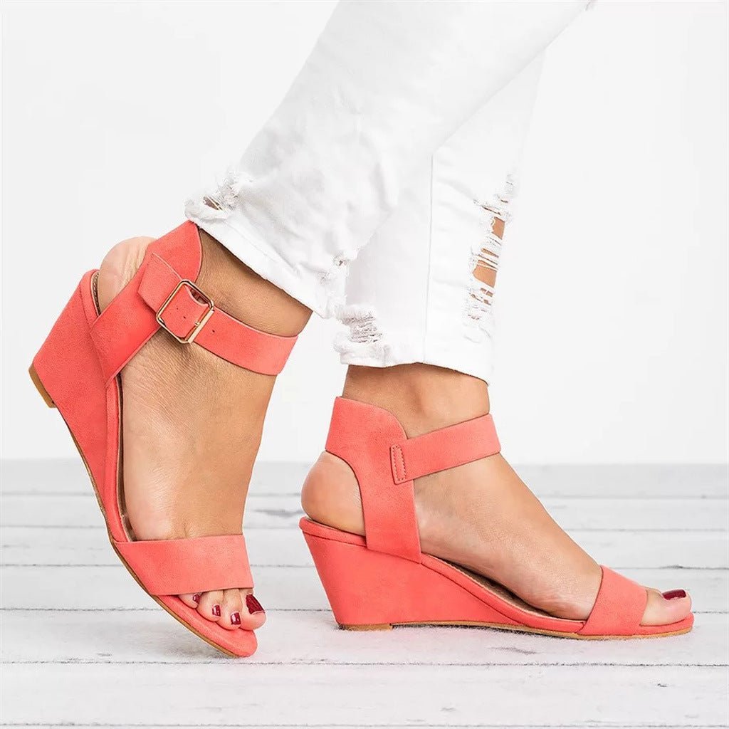 Wedge Sandals for Women – Open-Toe Ankle Strap Buckle Closure
