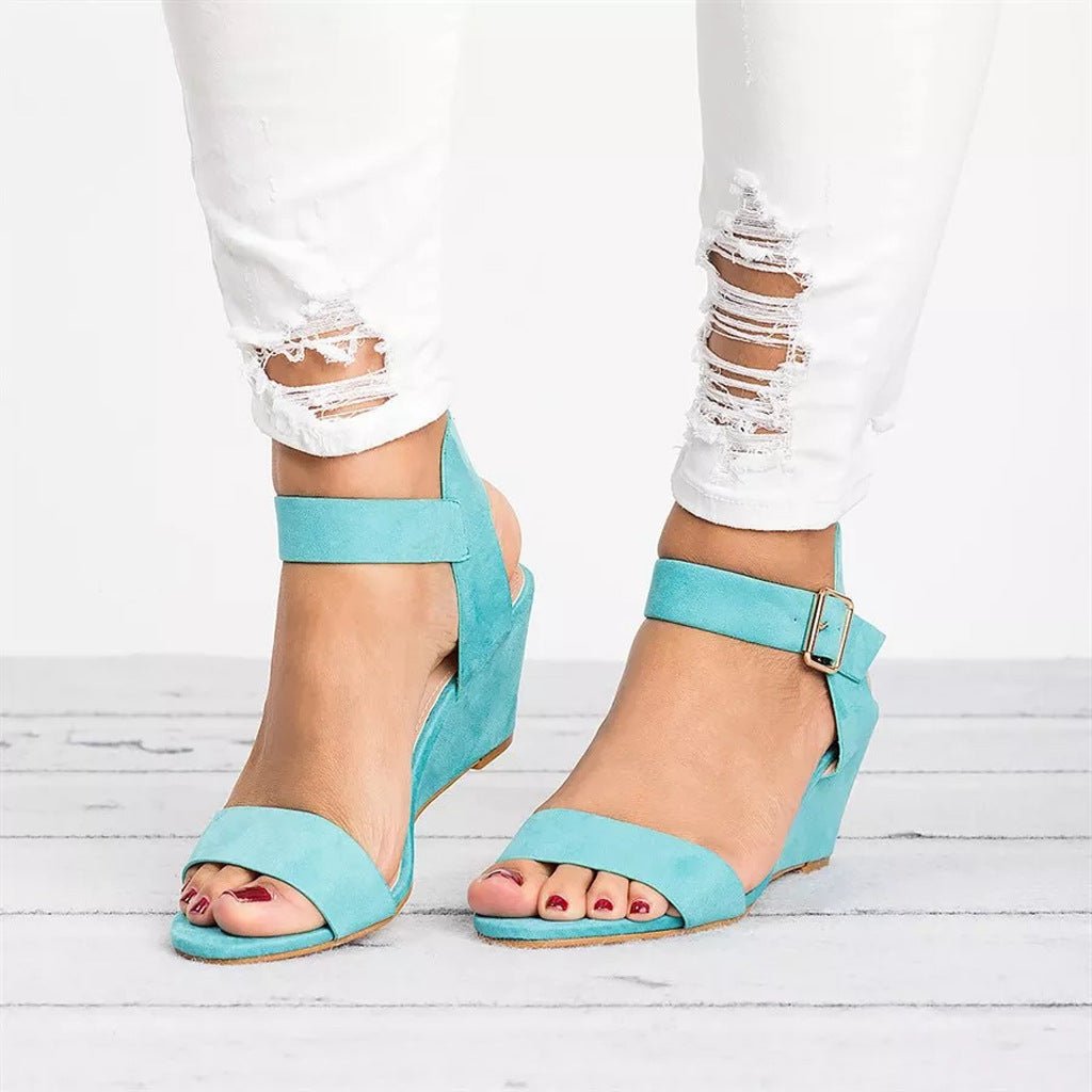 Wedge Sandals for Women – Open-Toe Ankle Strap Buckle Closure
