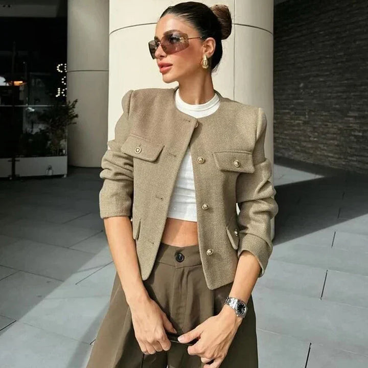 Women's Cropped Bomber Jacket Button Front – Structured Layering Style