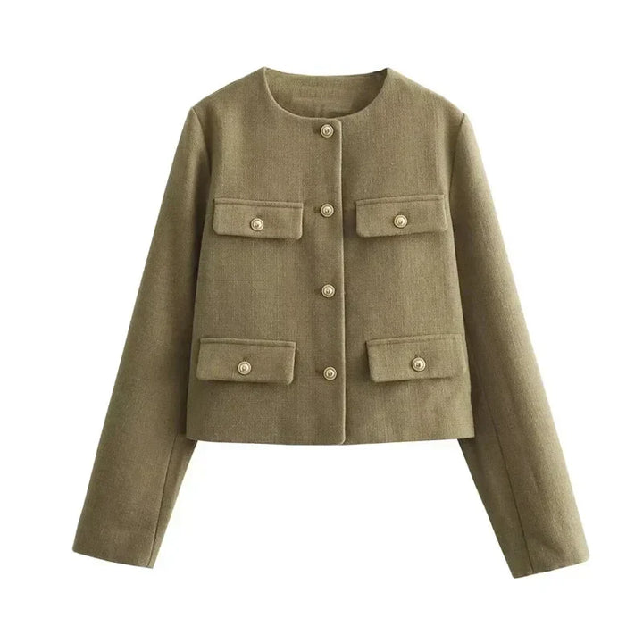 Women's Cropped Bomber Jacket Button Front – Structured Layering Style