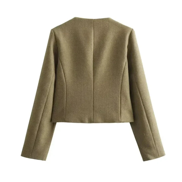 Women's Cropped Bomber Jacket Button Front – Structured Layering Style