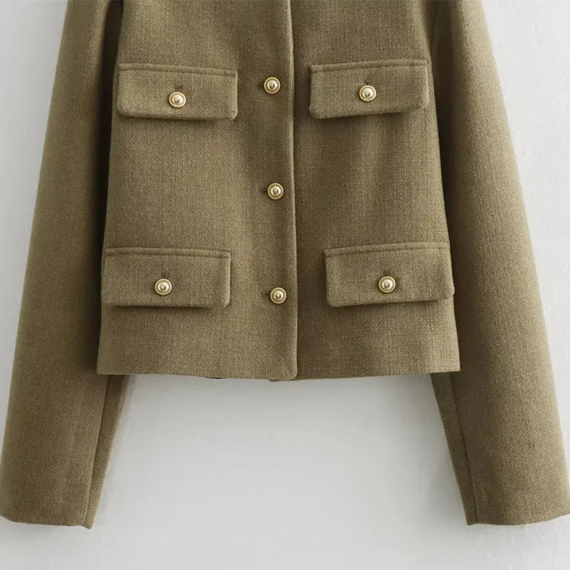 Women's Cropped Bomber Jacket Button Front – Structured Layering Style