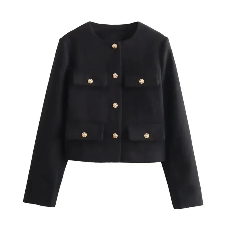 Women's Cropped Bomber Jacket Button Front – Structured Layering Style