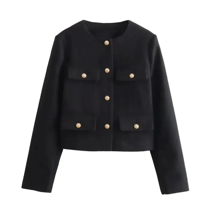 Women's Cropped Bomber Jacket Button Front – Structured Layering Style