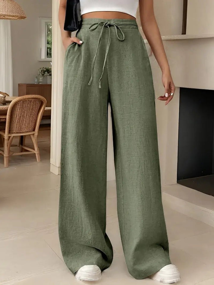 Wide Leg Pants Women Linen High Waist – Breathable Palazzo